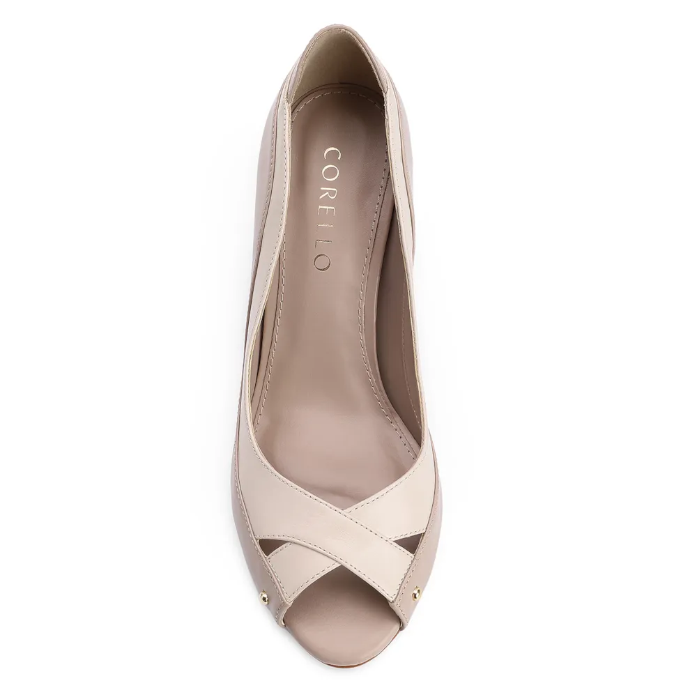 Peep Toe Couro Bege/Off White - imagem 5