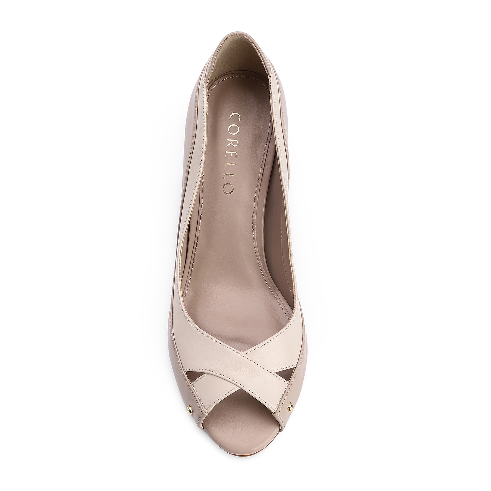 Peep Toe Couro Bege/Off White