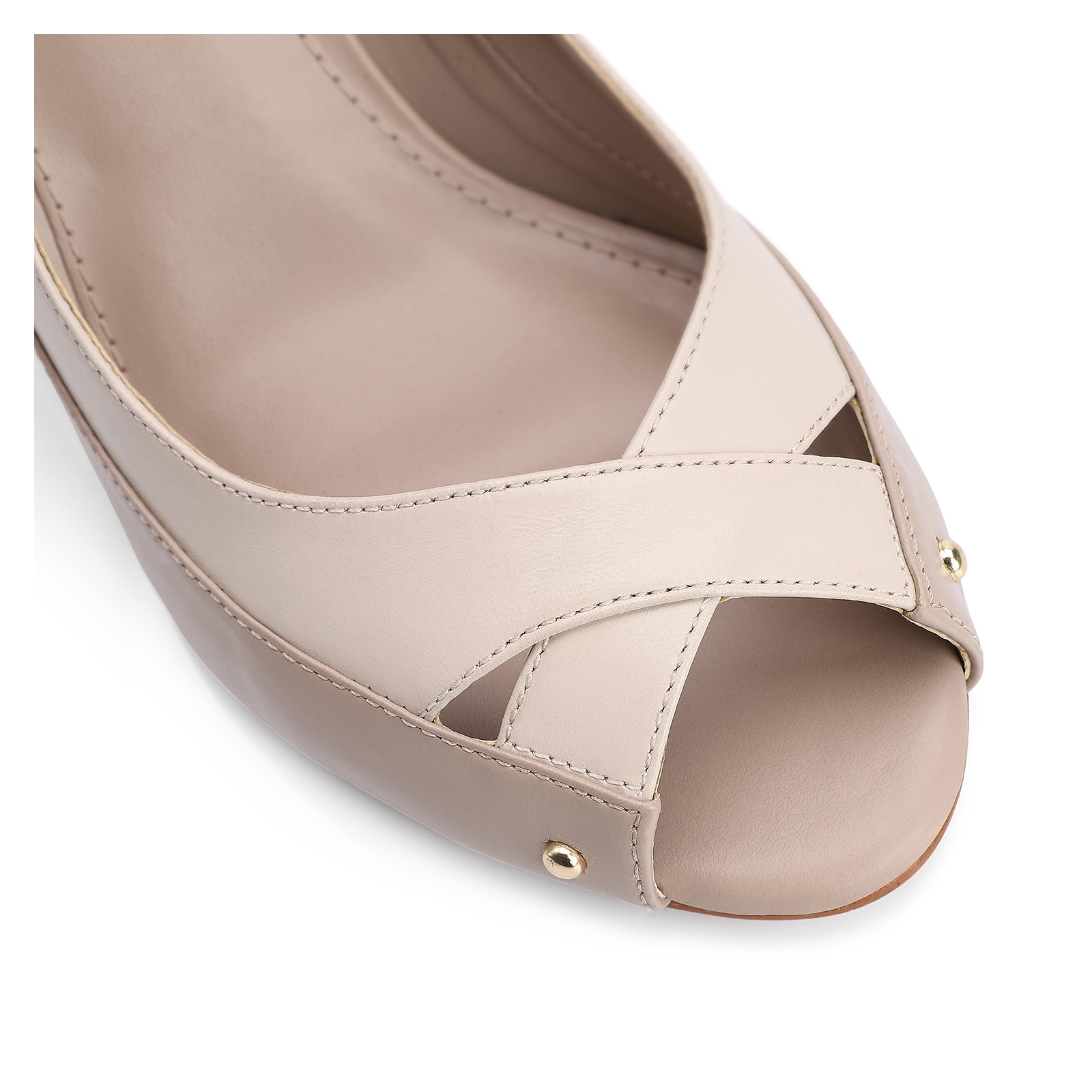 Peep Toe Couro Bege/Off White