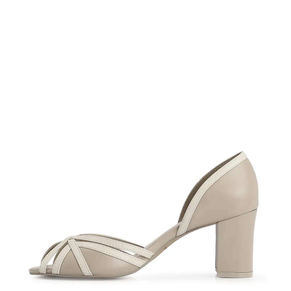 Peep Toe Couro Bege/Off White - imagem 4