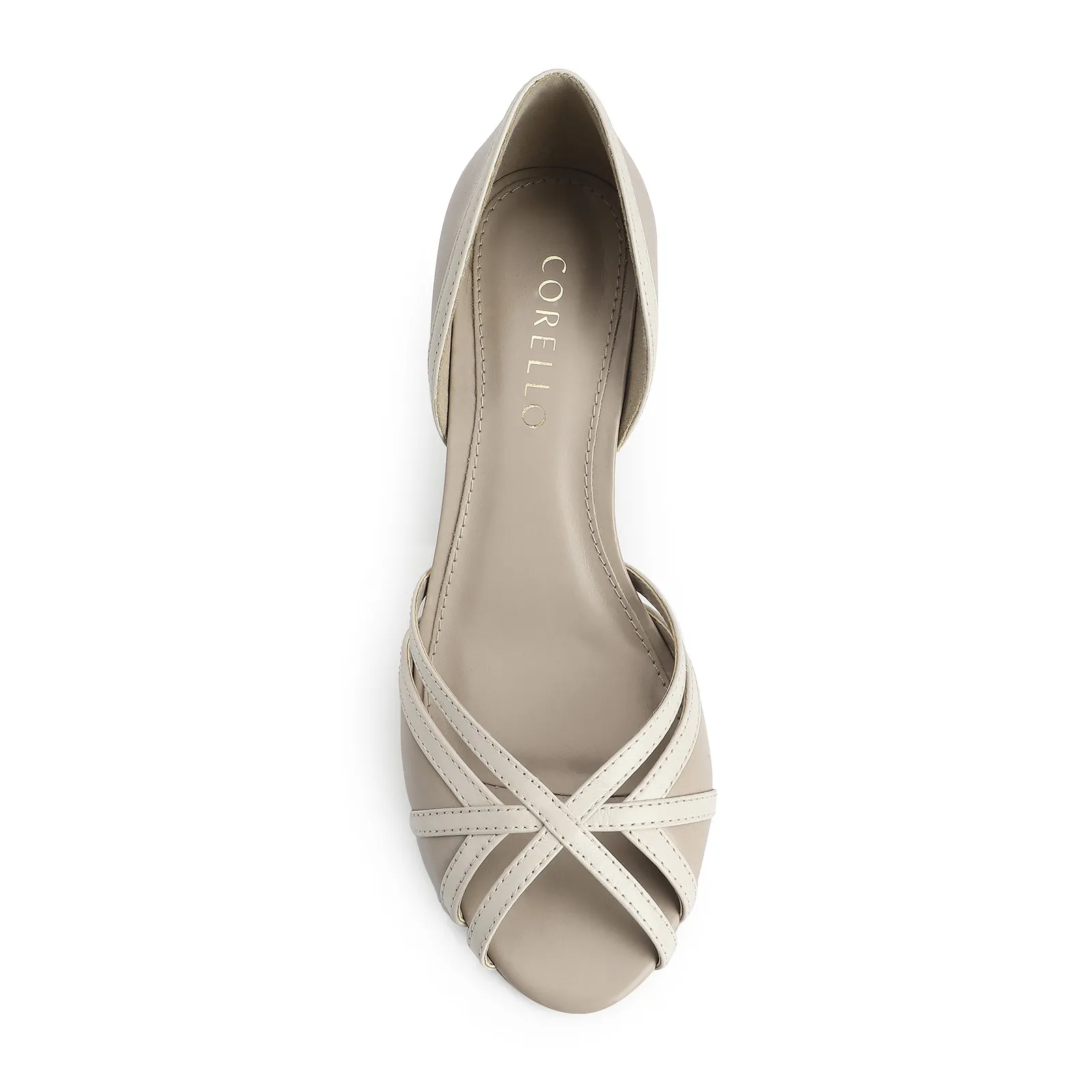 Peep Toe Couro Bege/Off White