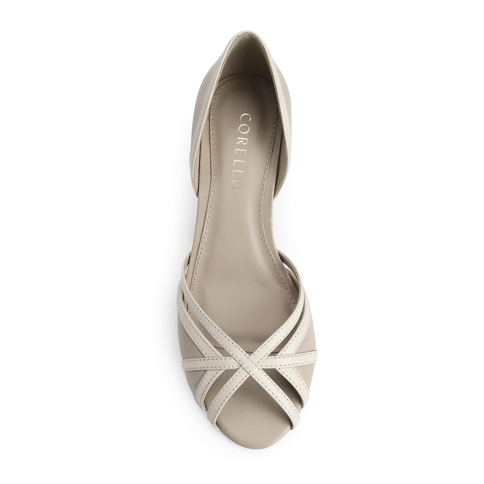 Peep Toe Couro Bege/Off White