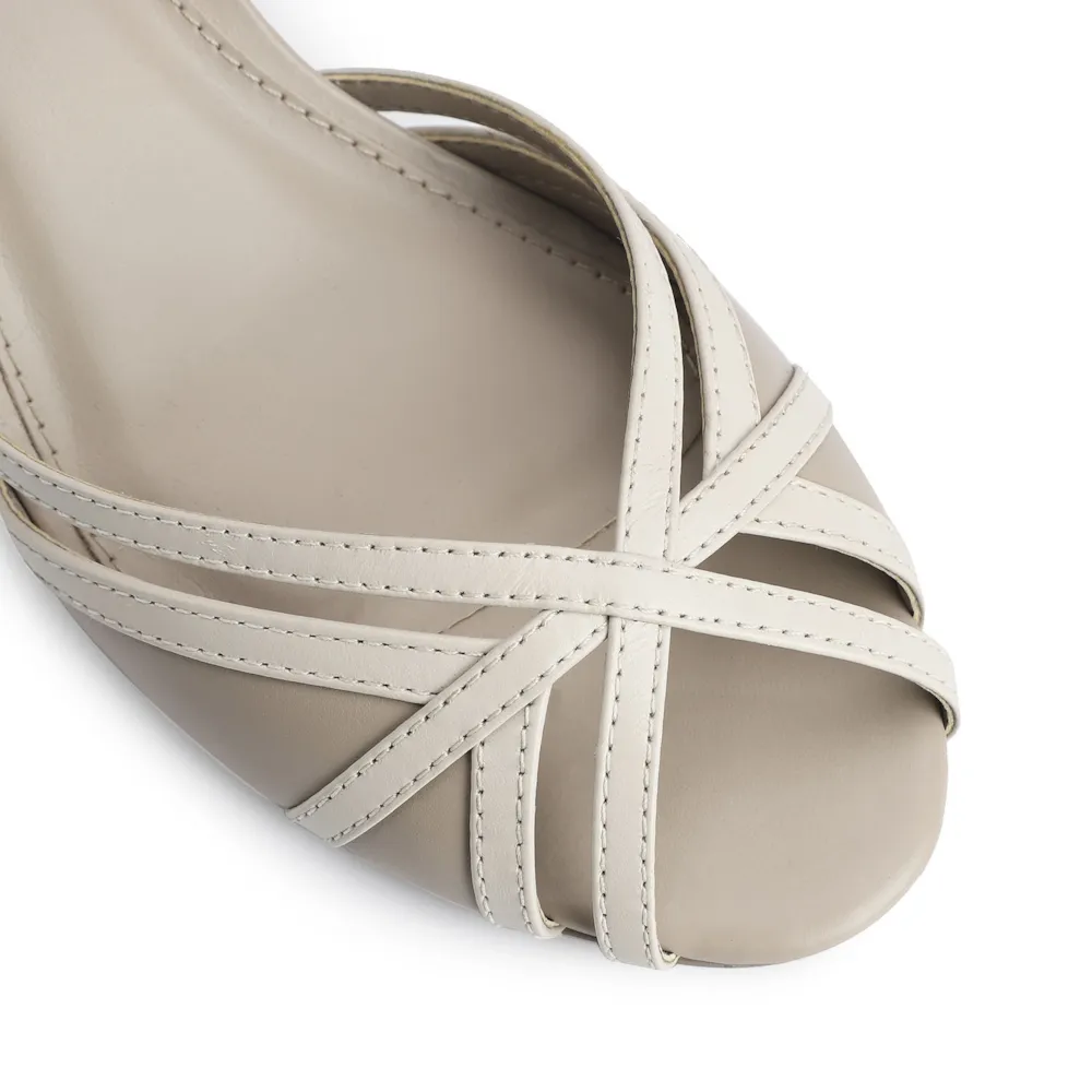 Peep Toe Couro Bege/Off White - imagem 6
