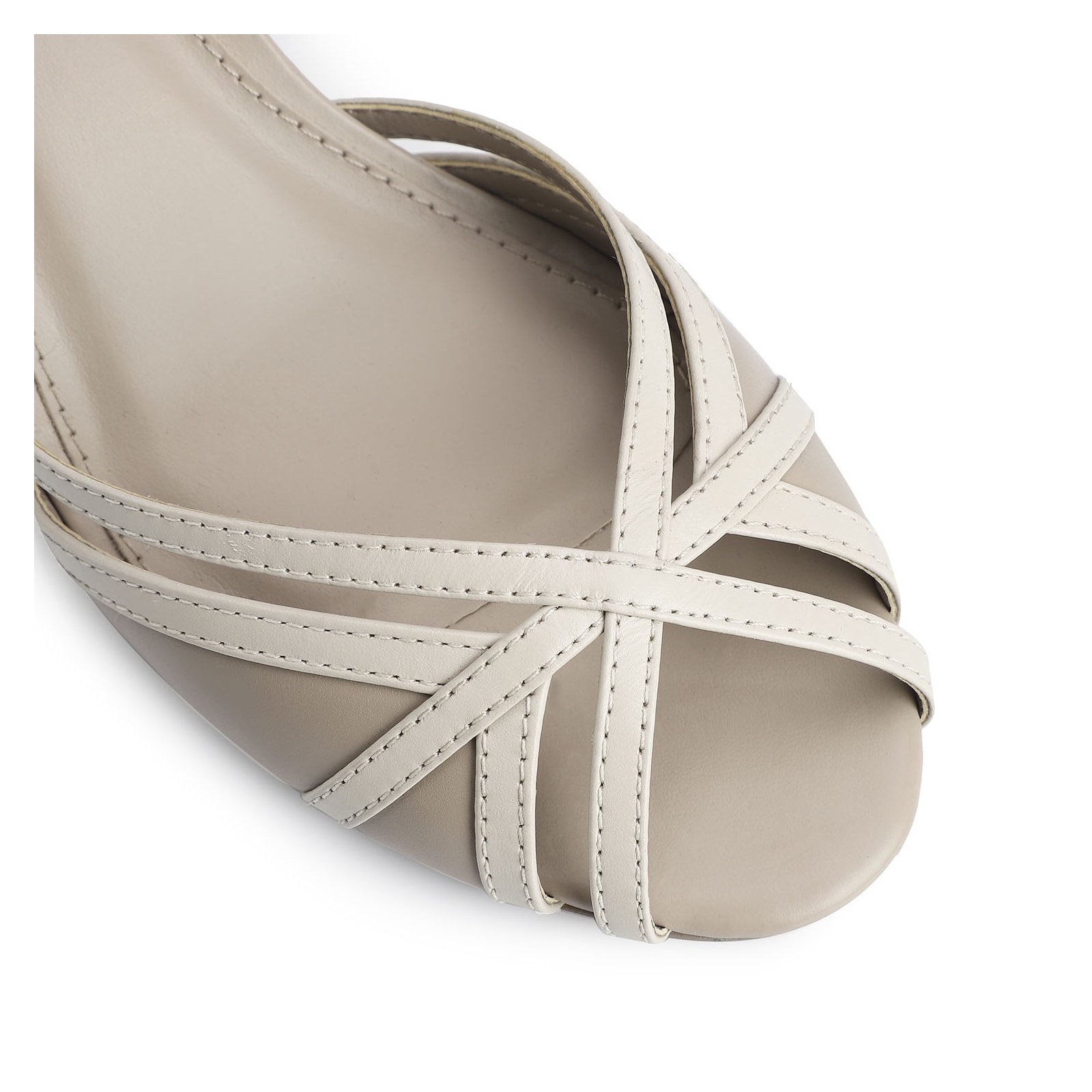 Peep Toe Couro Bege/Off White