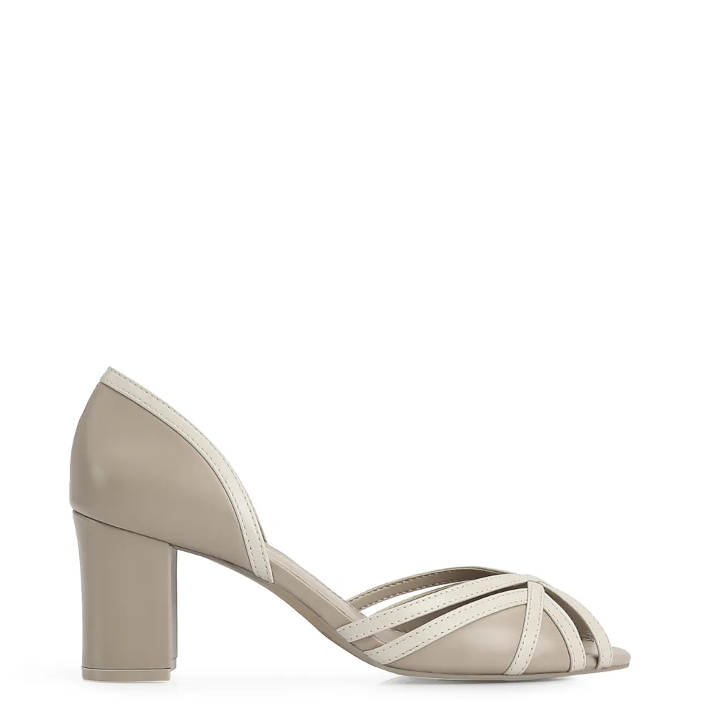 Peep Toe Couro Bege/Off White - imagem 2