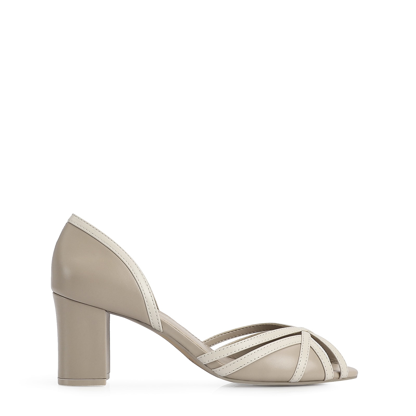 Peep Toe Couro Bege/Off White