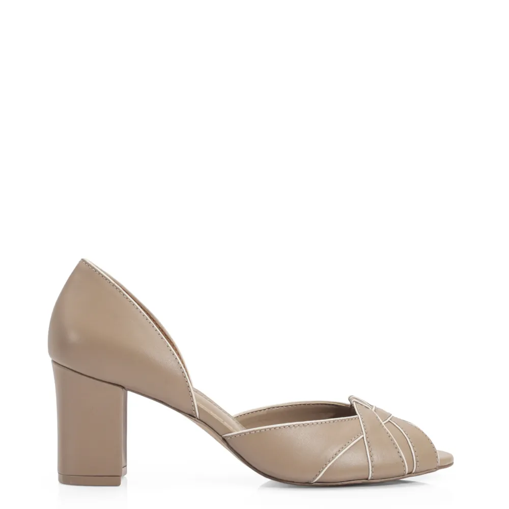 Peep Toe Couro Bege/Off White - imagem 3