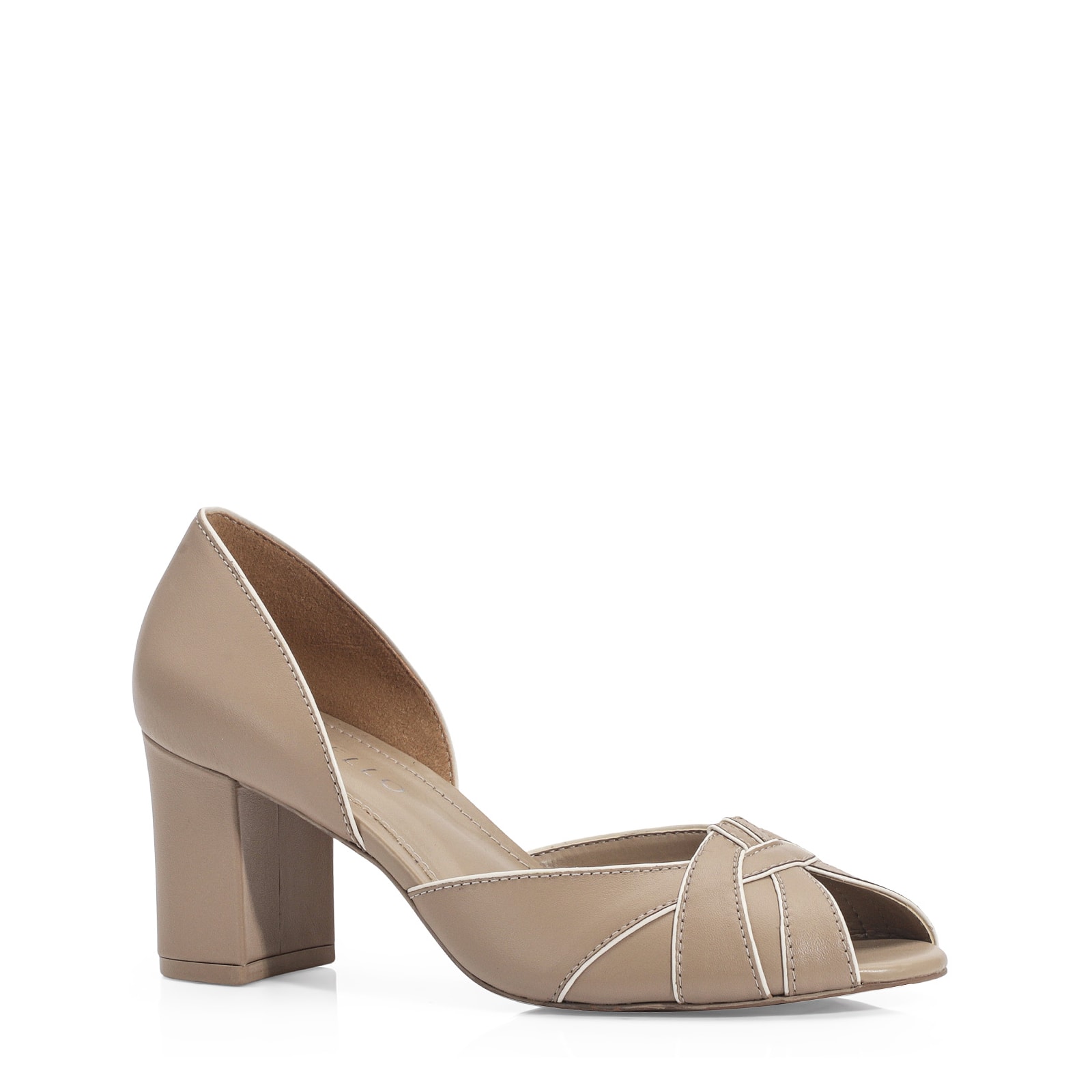 Peep Toe Couro Bege/Off White