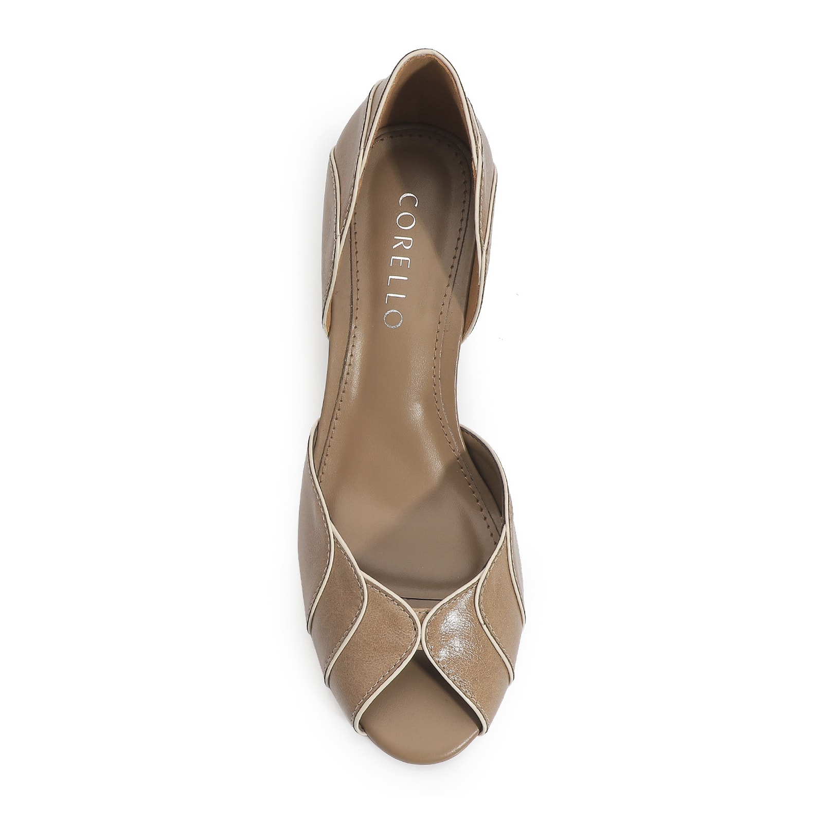 Peep Toe Couro Bege/Off White