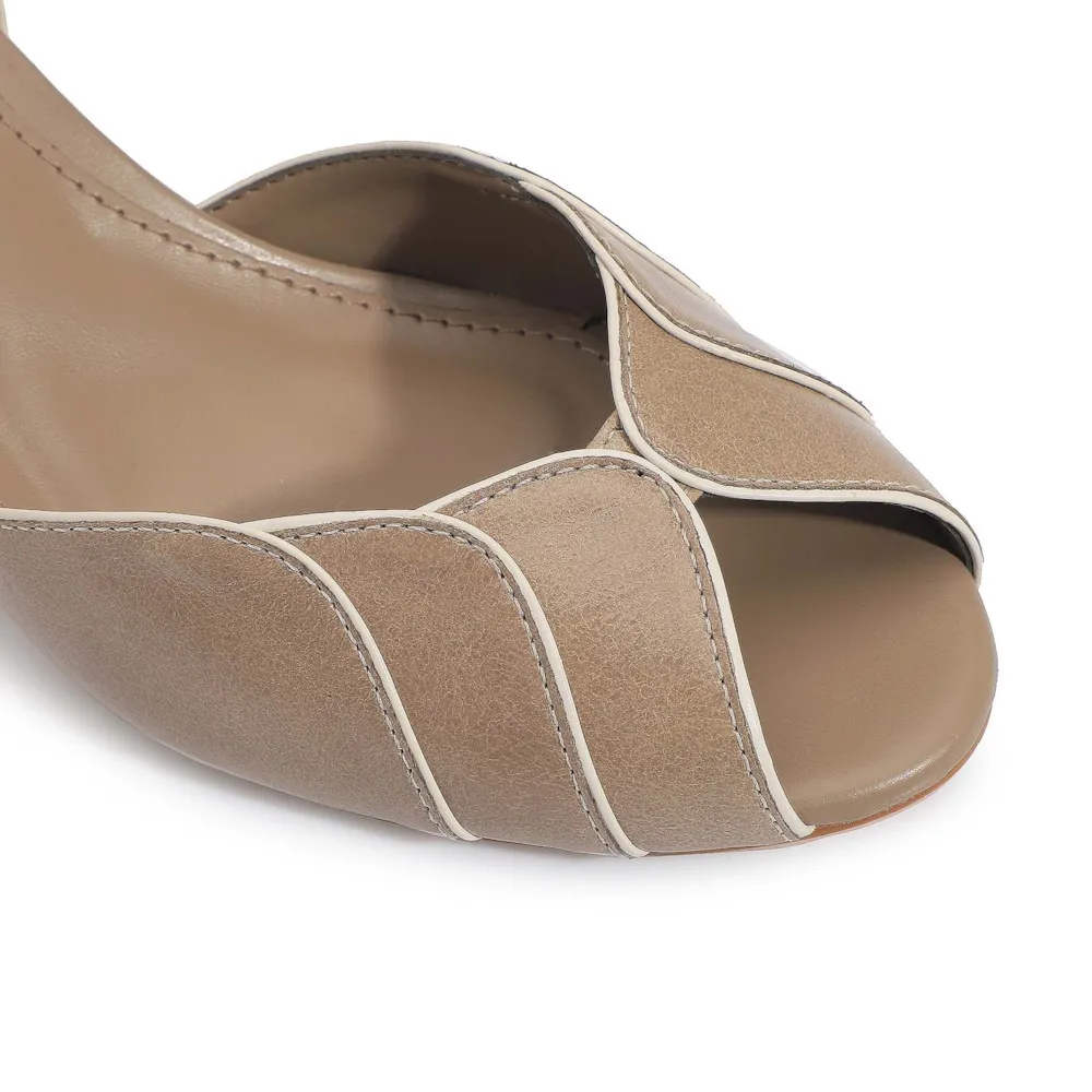 Peep Toe Couro Bege/Off White - imagem 6