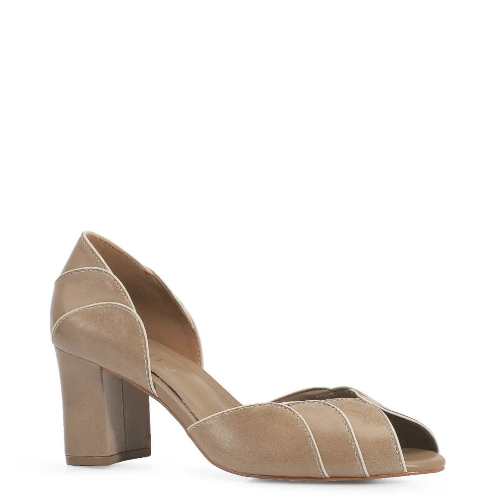 Peep Toe Couro Bege/Off White