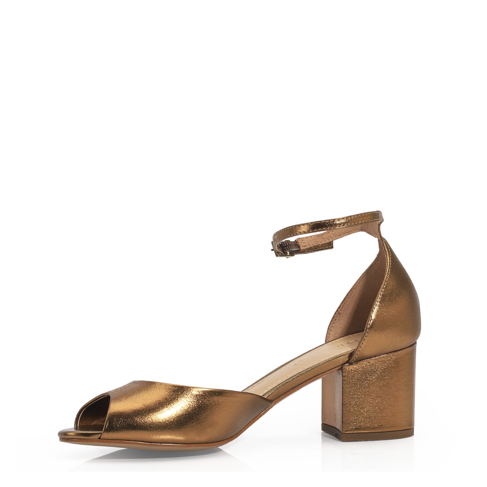 Peep Toe Couro Bronze