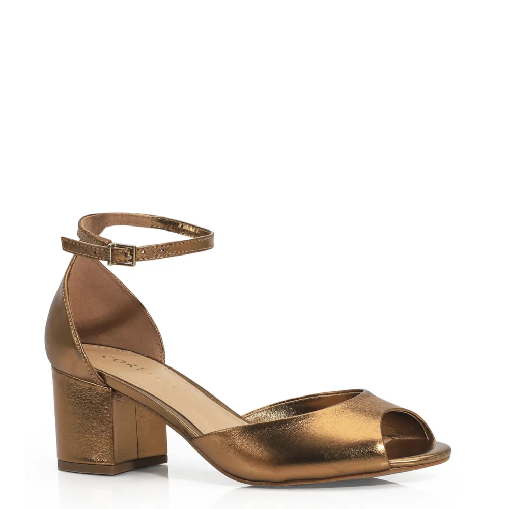 Peep Toe Couro Bronze