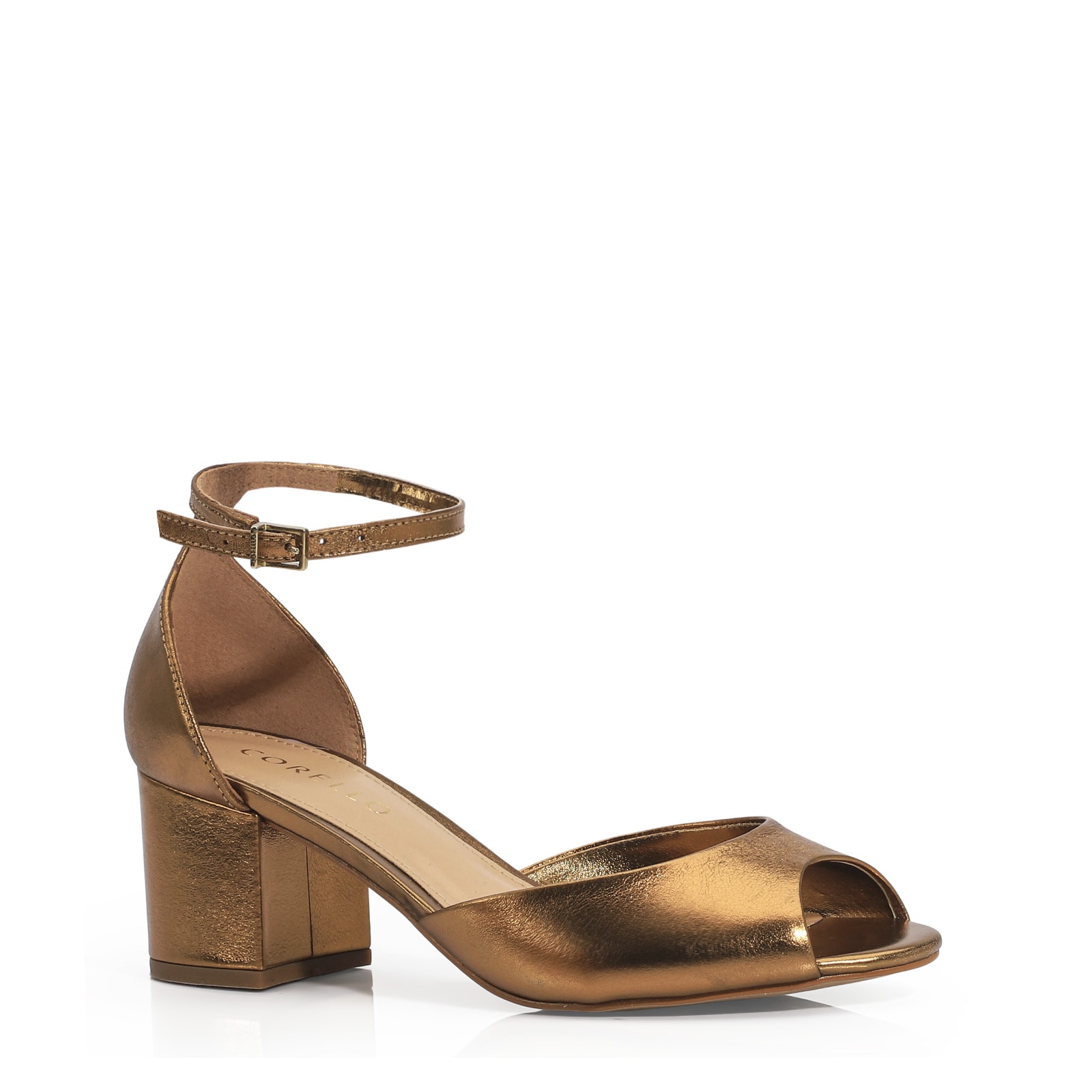 Peep Toe Couro Bronze