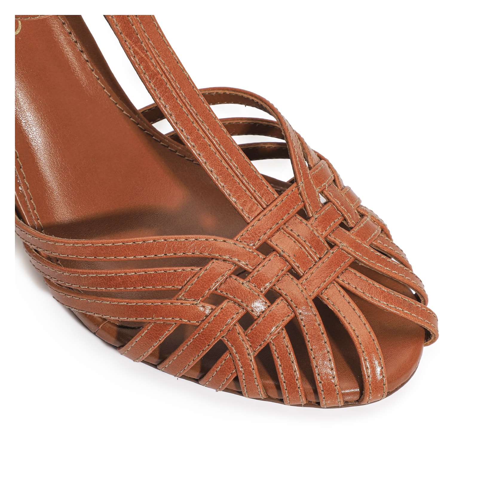 Peep Toe Couro Caramelo