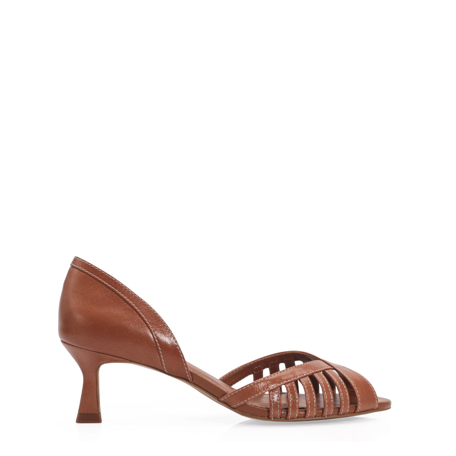 Peep Toe Couro Caramelo