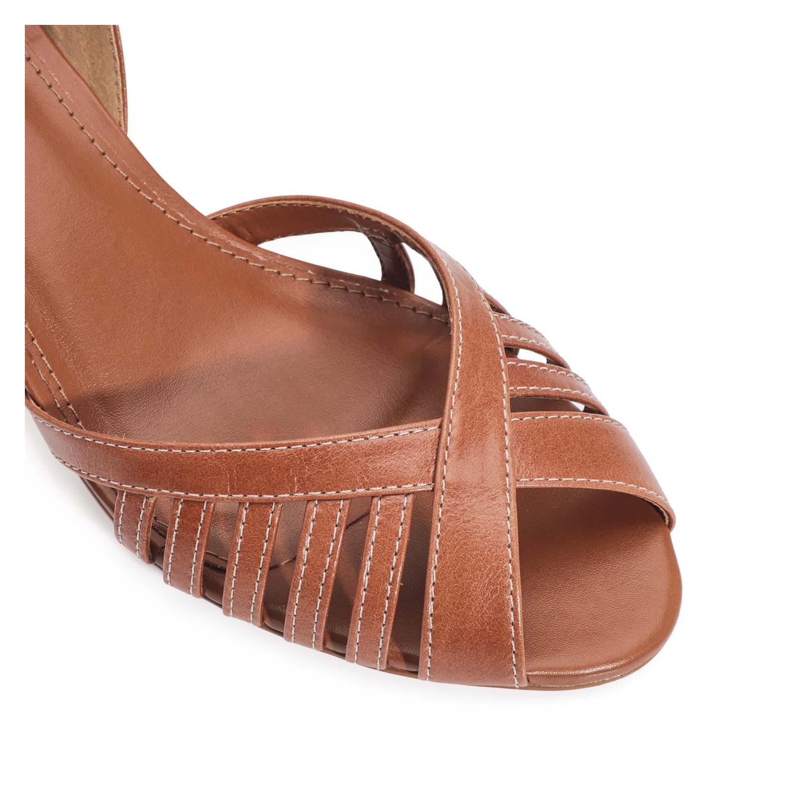 Peep Toe Couro Caramelo