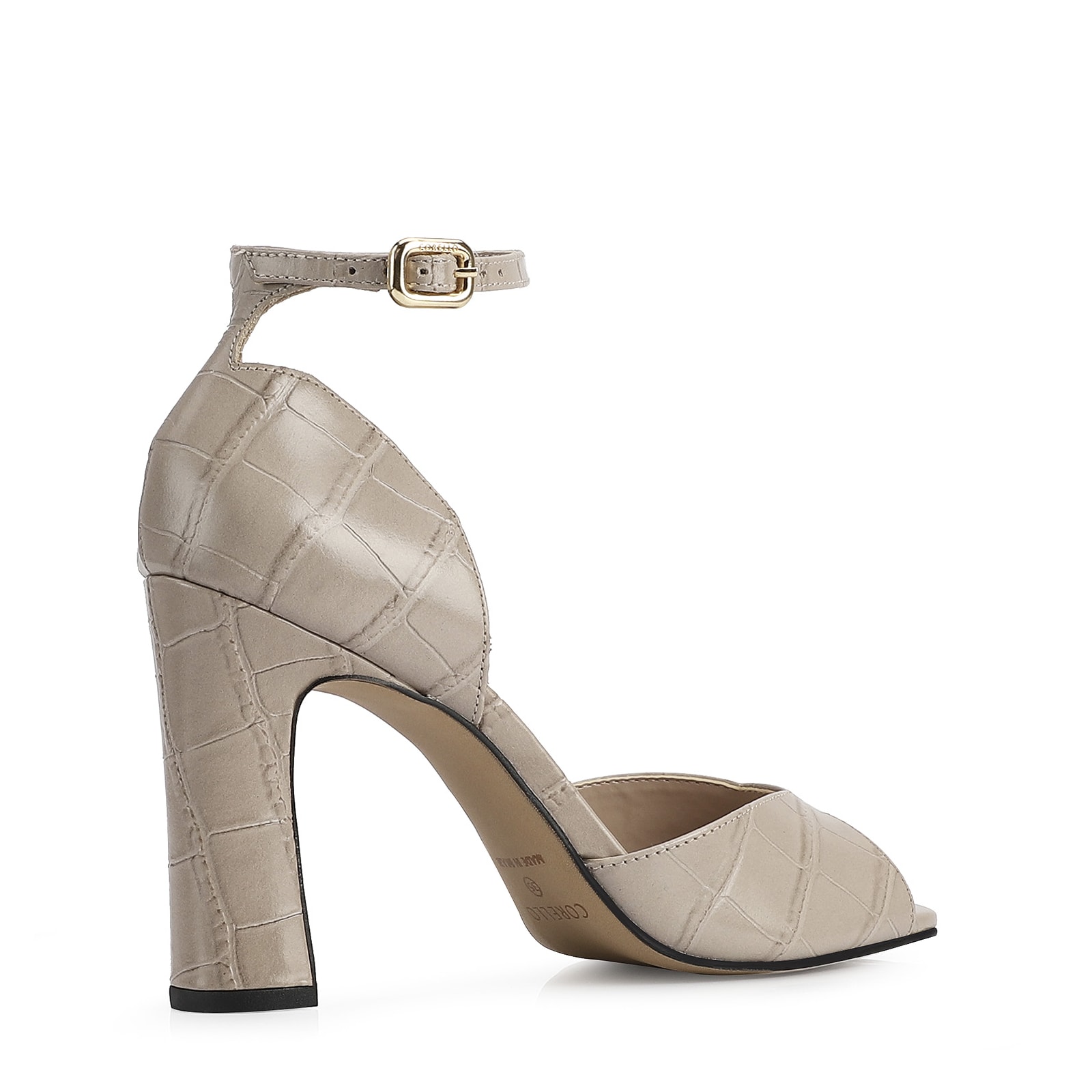 Peep Toe Couro Croco Bege/Alt Bege