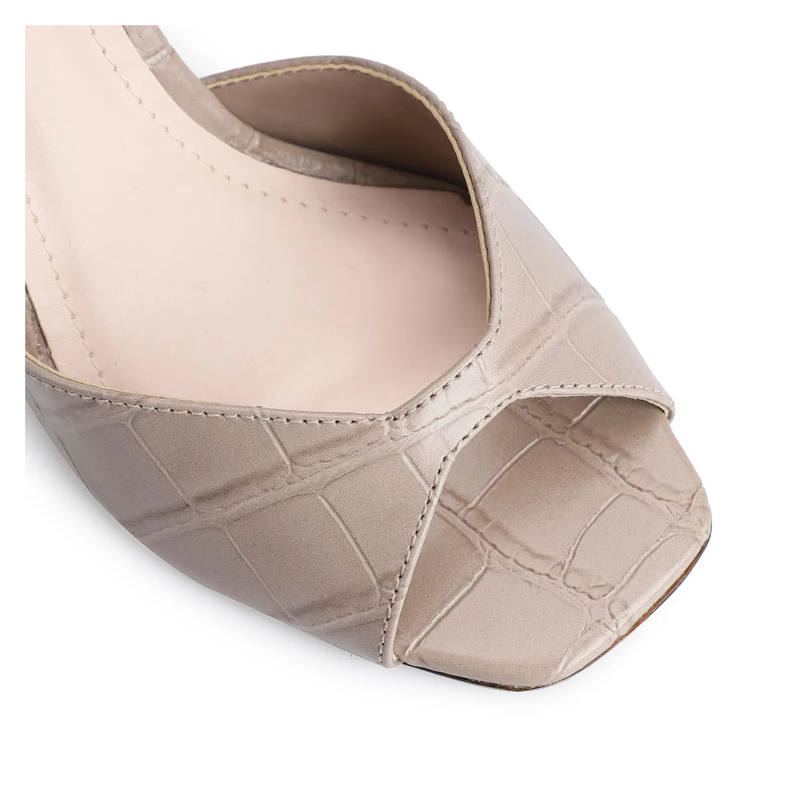 Peep Toe Couro Croco Bege/Alt Bege