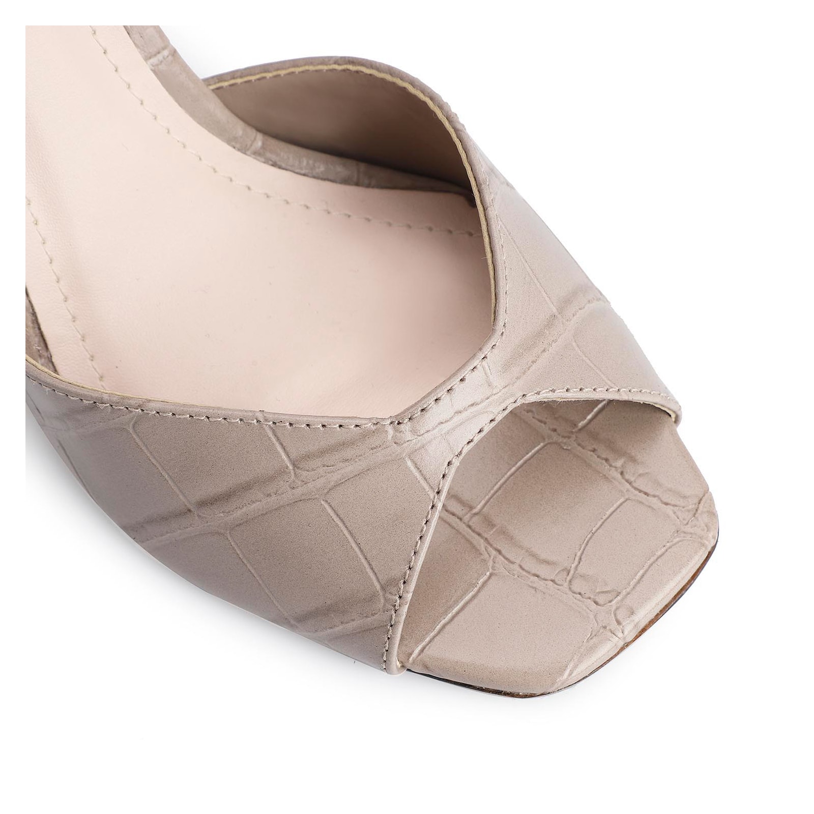 Peep Toe Couro Croco Bege/Alt Bege