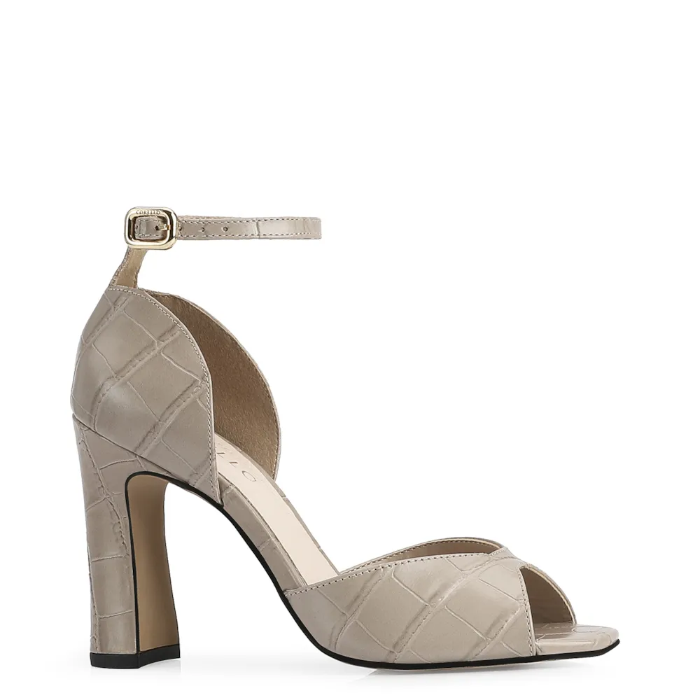Peep Toe Couro Croco Bege/Alt Bege