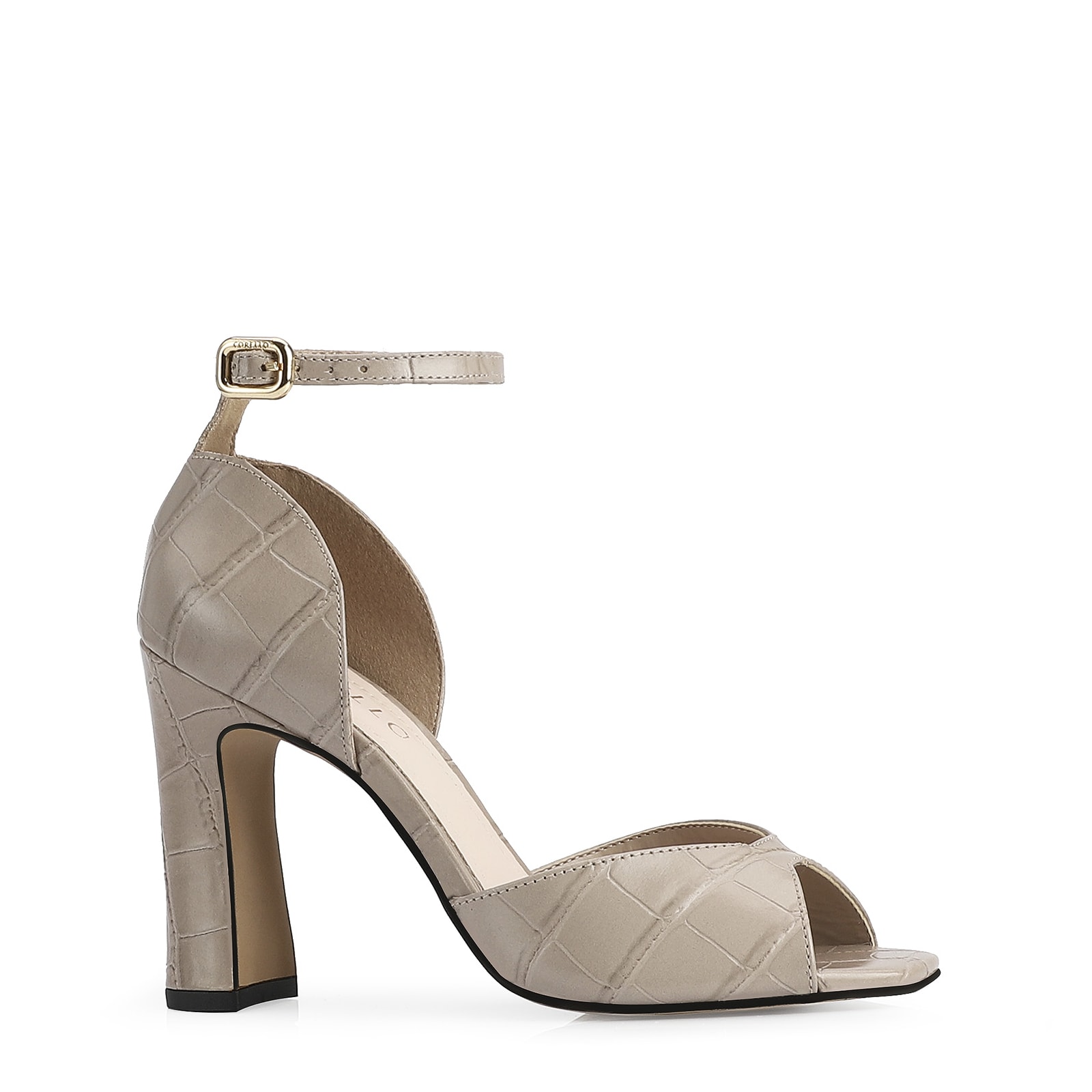 Peep Toe Couro Croco Bege/Alt Bege