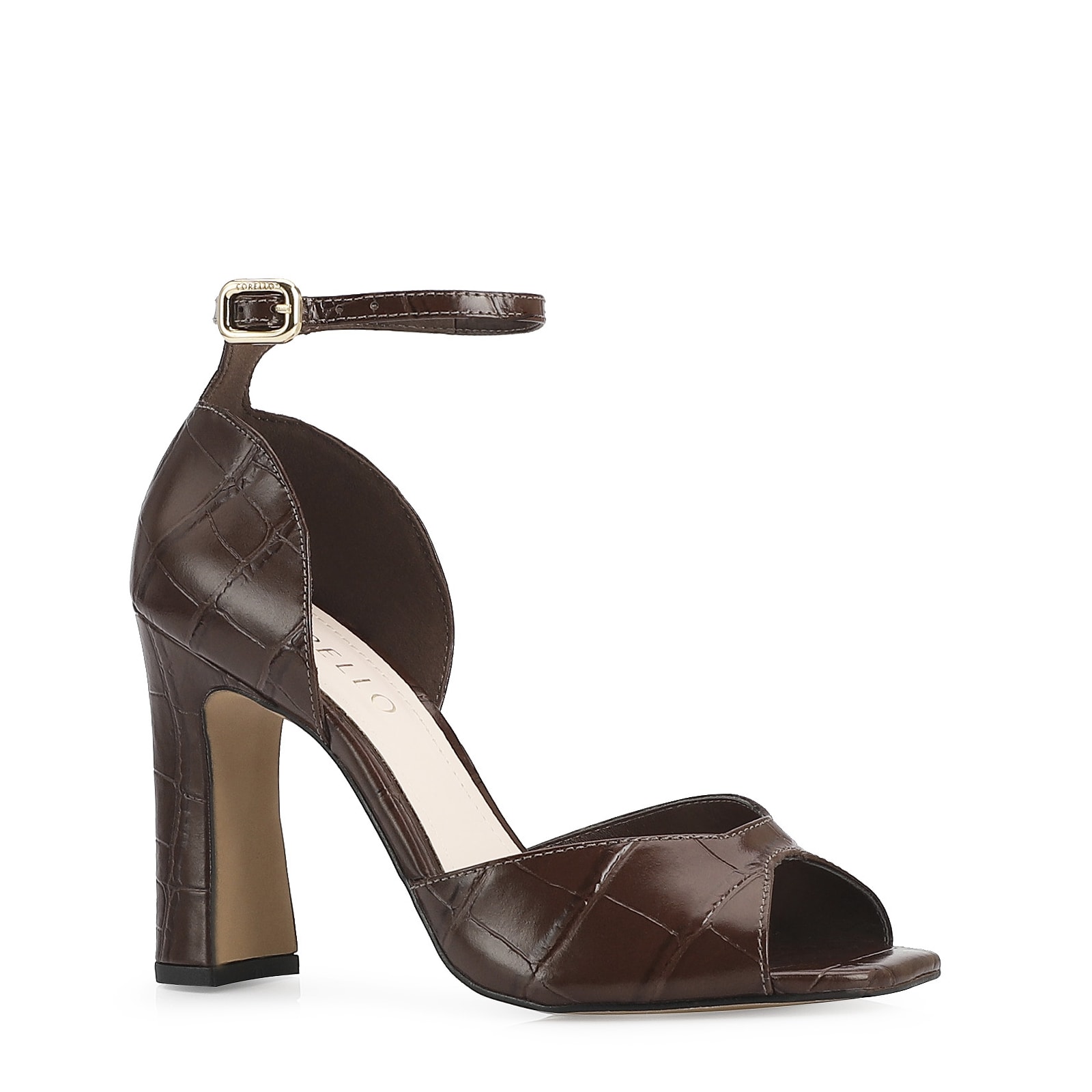 Peep Toe Couro Croco Marrom/Alt Marrom