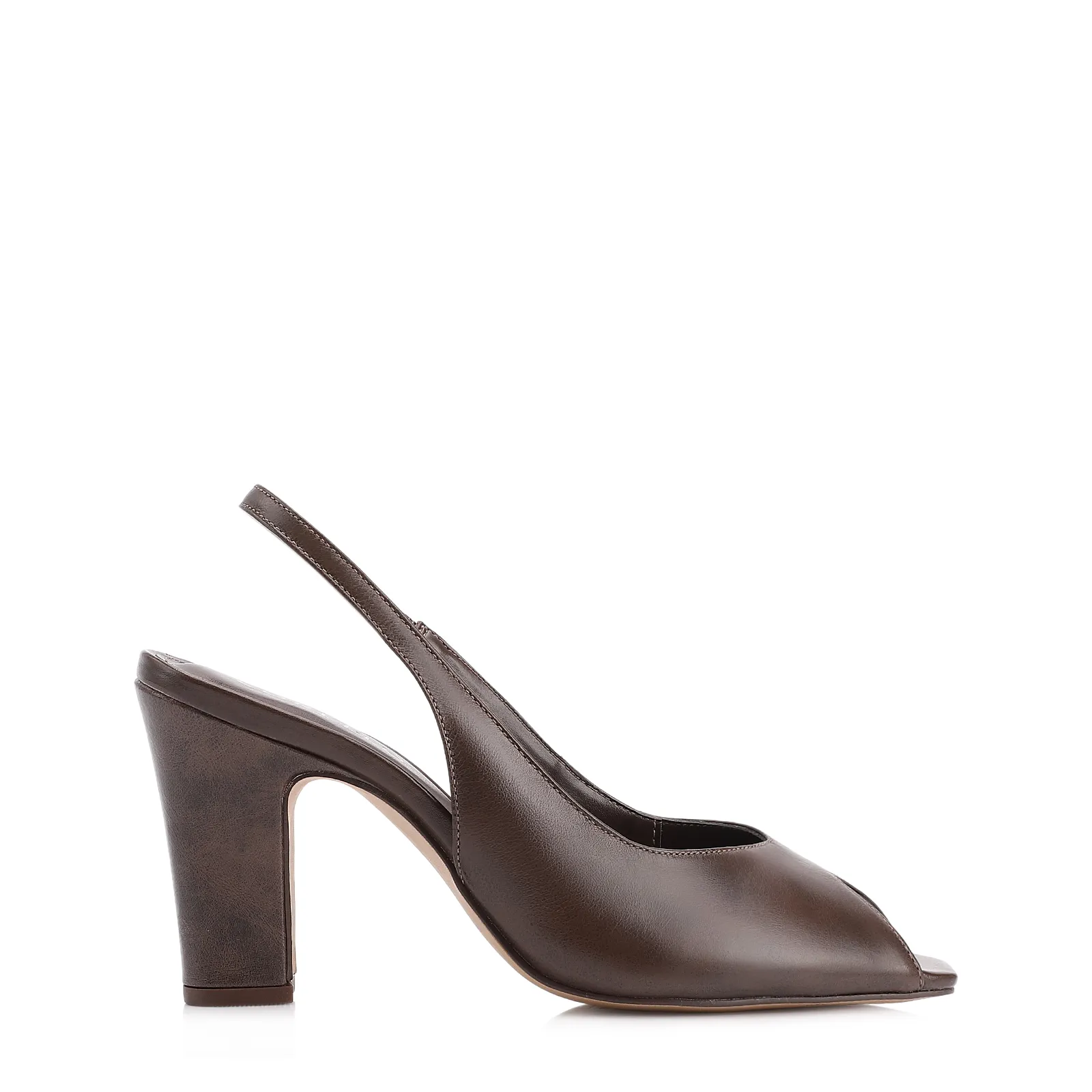 Peep Toe Couro Estonado Marrom Escuro