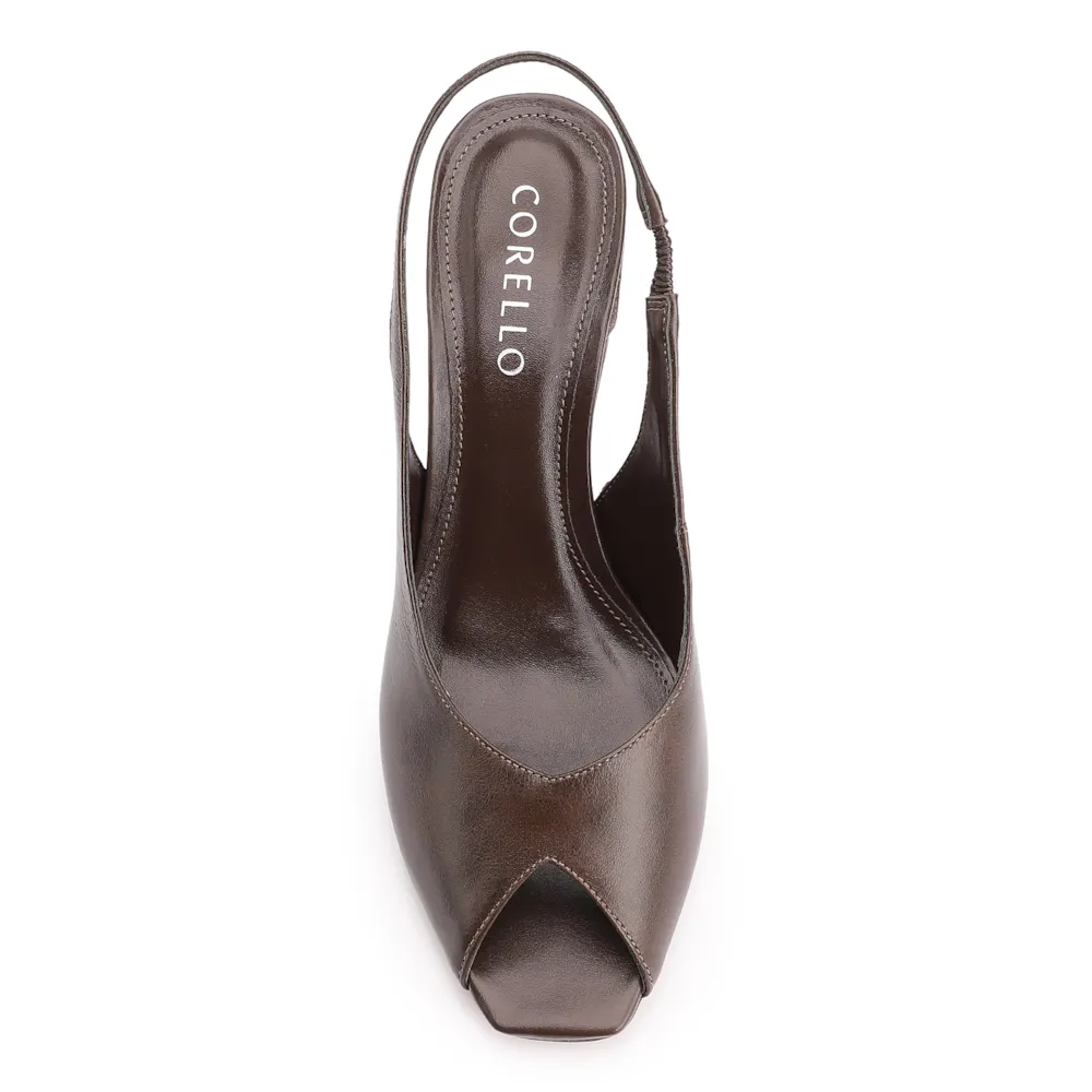 Peep Toe Couro Estonado Marrom Escuro - imagem 5