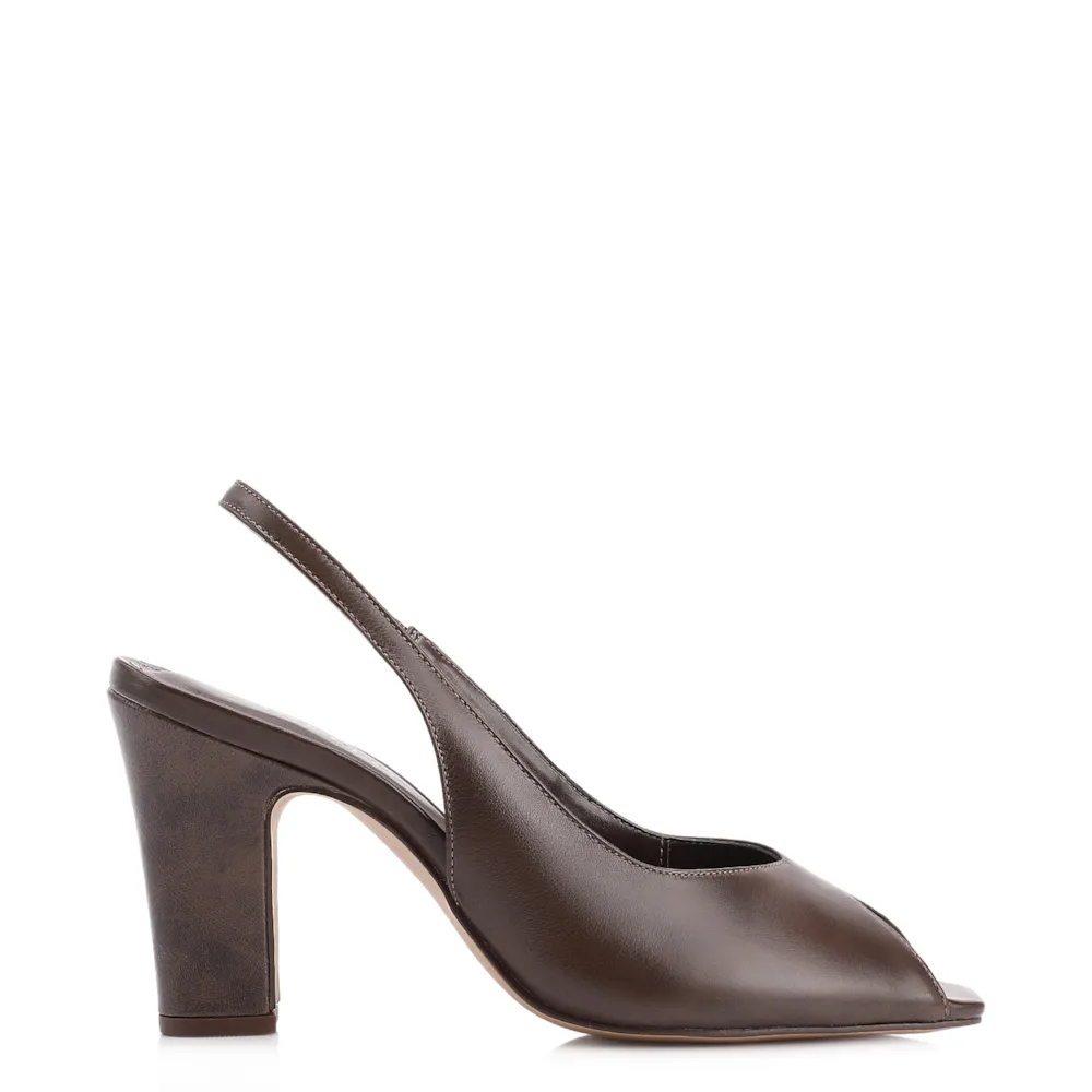 Peep Toe Couro Estonado Marrom Escuro - imagem 3