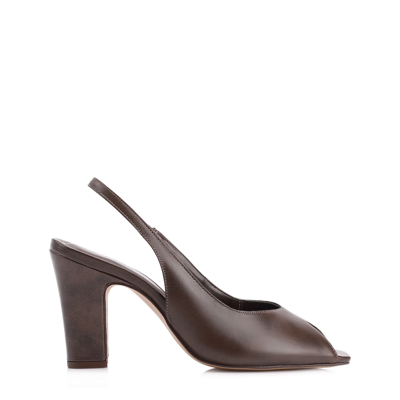 Peep Toe Couro Estonado Marrom Escuro