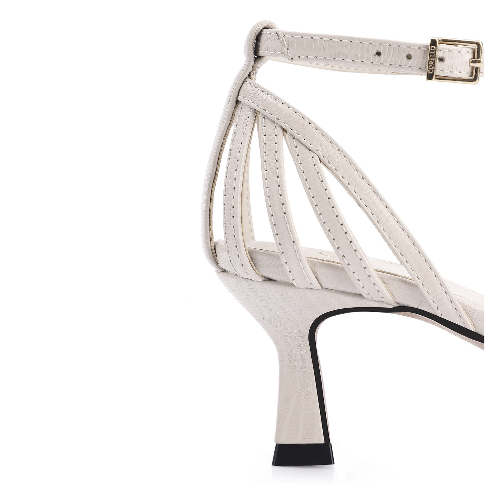 Peep Toe Couro Lezard Off White
