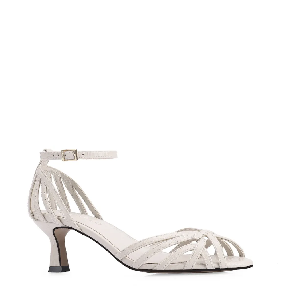Peep Toe Couro Lezard Off White
