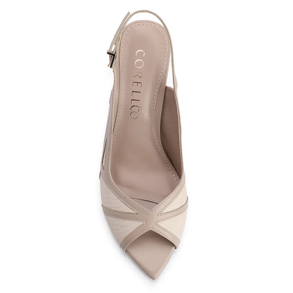 Peep Toe Couro Lezard Off White/Couro Bege - imagem 5