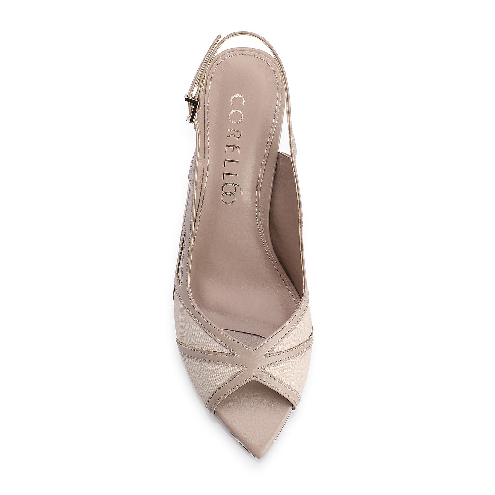 Peep Toe Couro Lezard Off White/Couro Bege