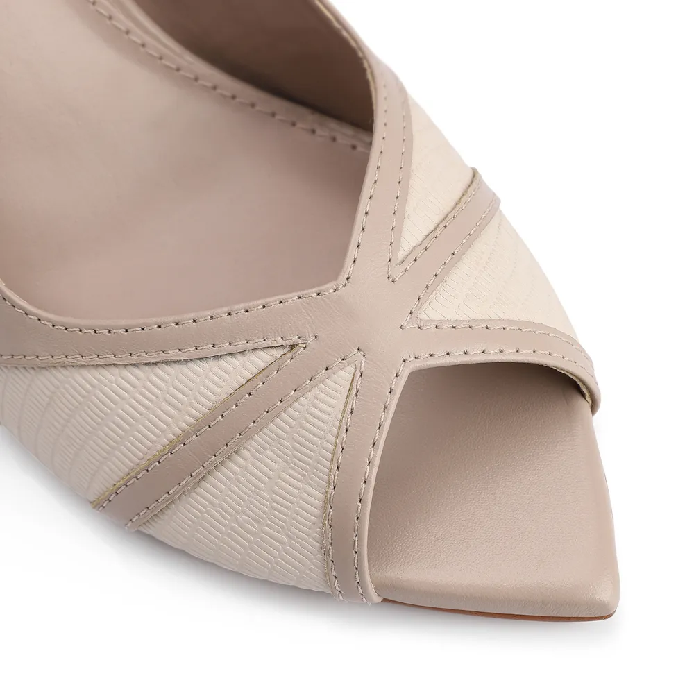 Peep Toe Couro Lezard Off White/Couro Bege - imagem 6