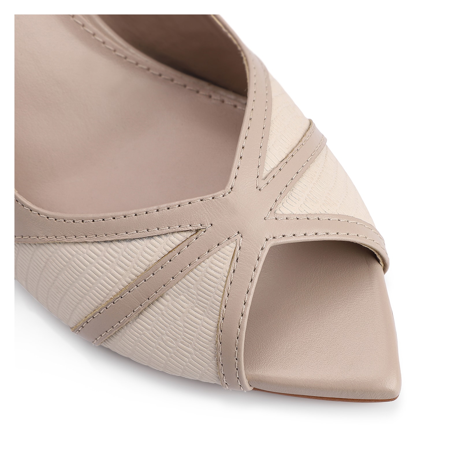 Peep Toe Couro Lezard Off White/Couro Bege