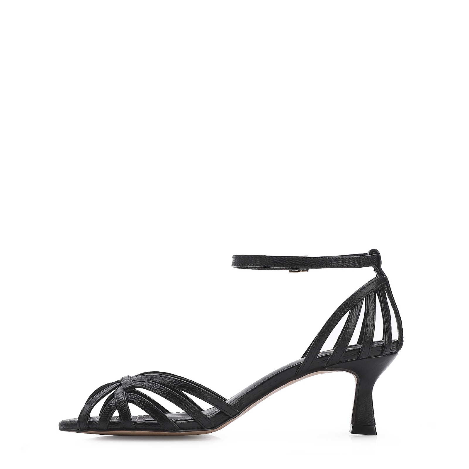Peep Toe Couro Lezard Preto