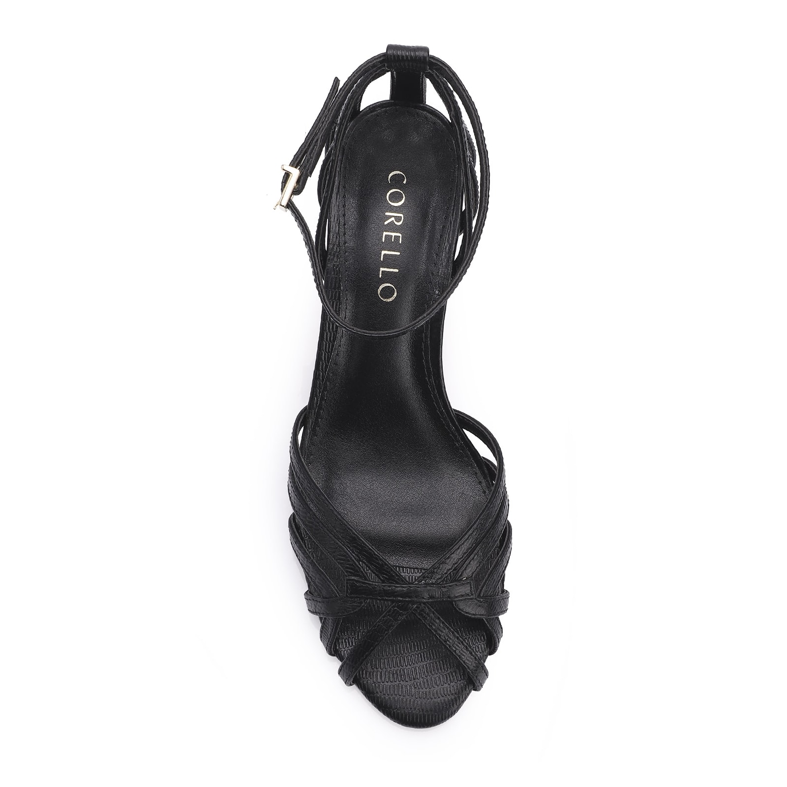 Peep Toe Couro Lezard Preto