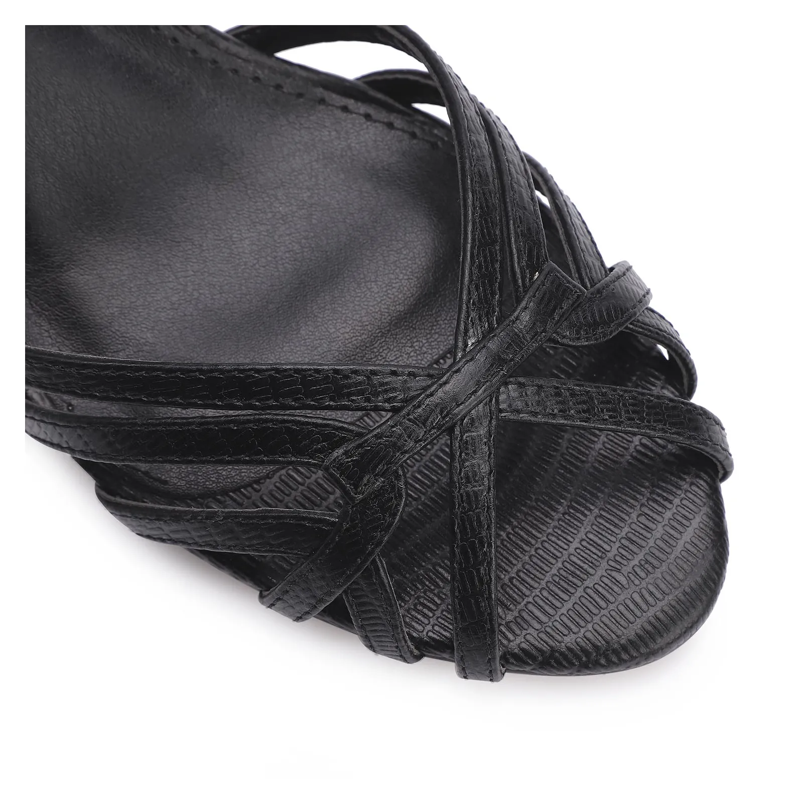 Peep Toe Couro Lezard Preto