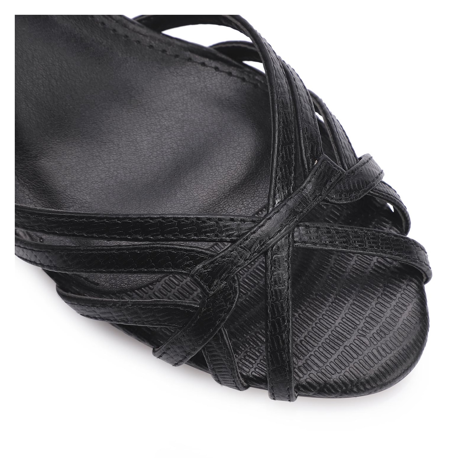 Peep Toe Couro Lezard Preto