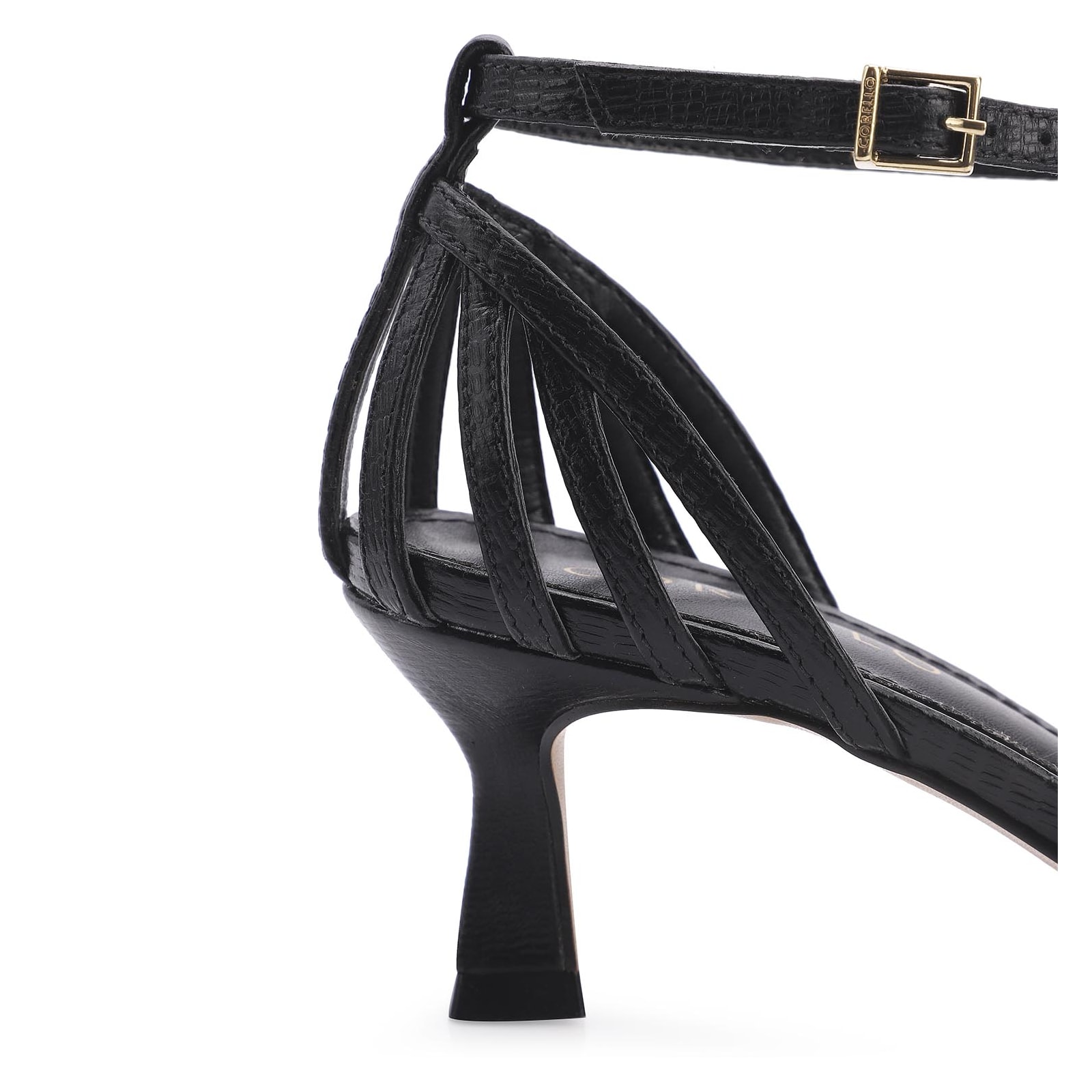 Peep Toe Couro Lezard Preto