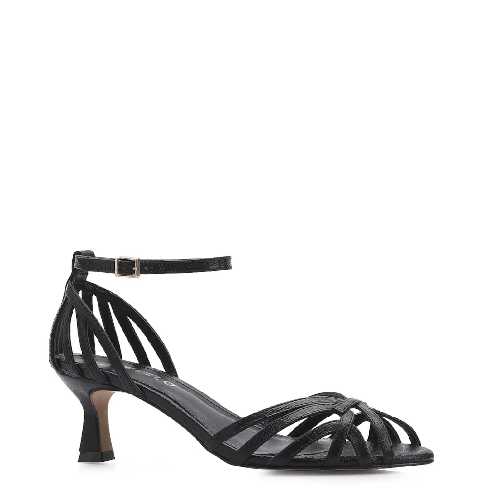 Peep Toe Couro Lezard Preto