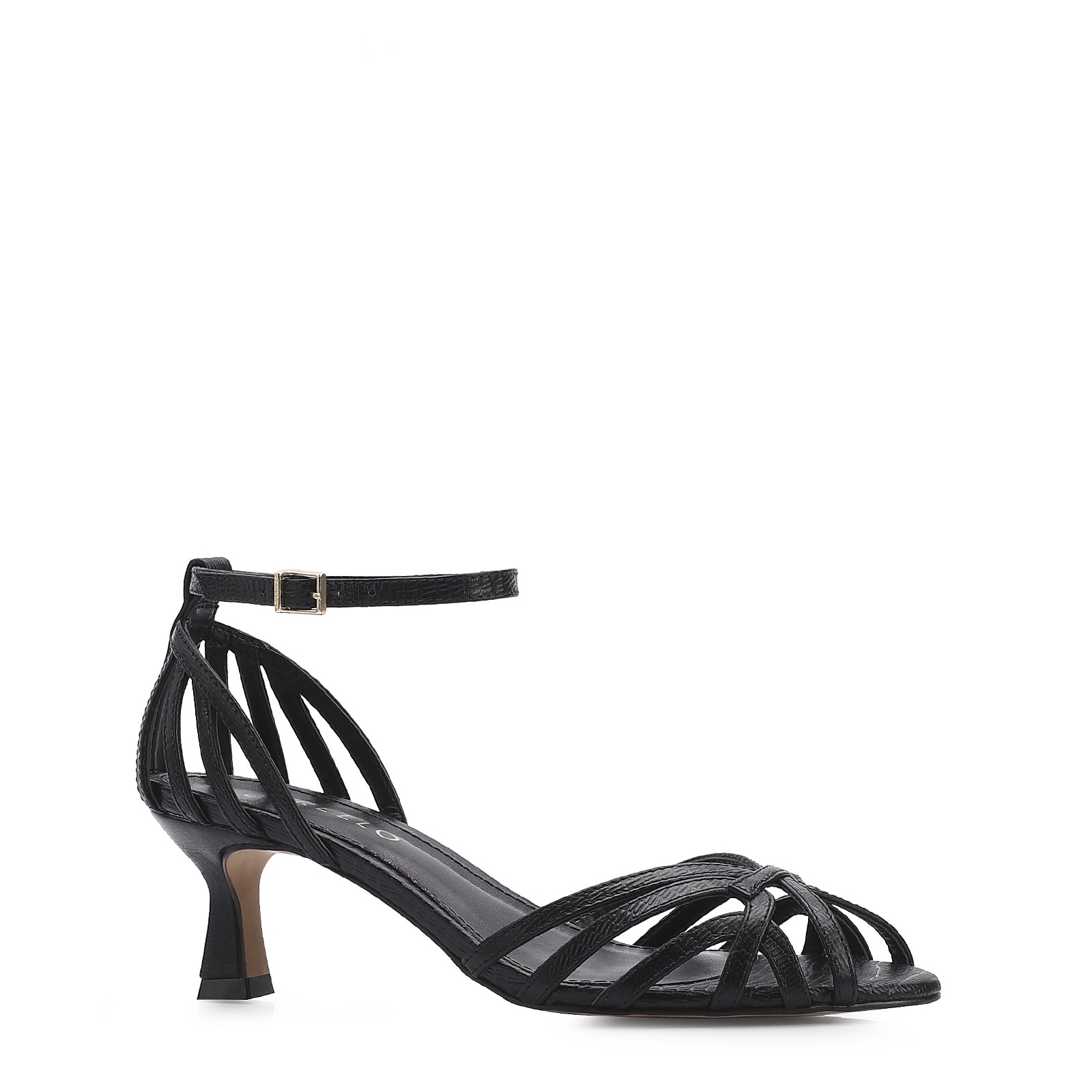 Peep Toe Couro Lezard Preto