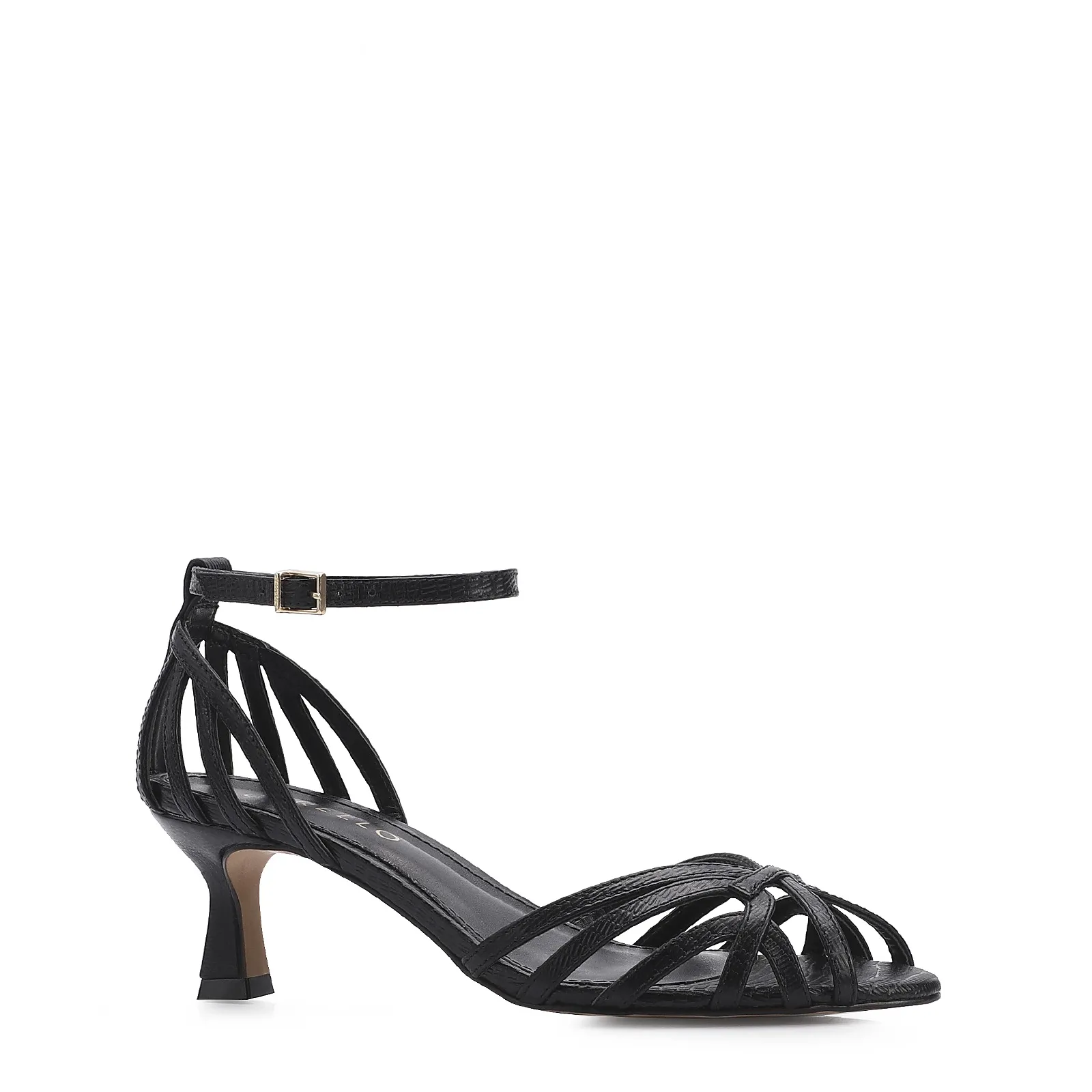 Peep Toe Couro Lezard Preto