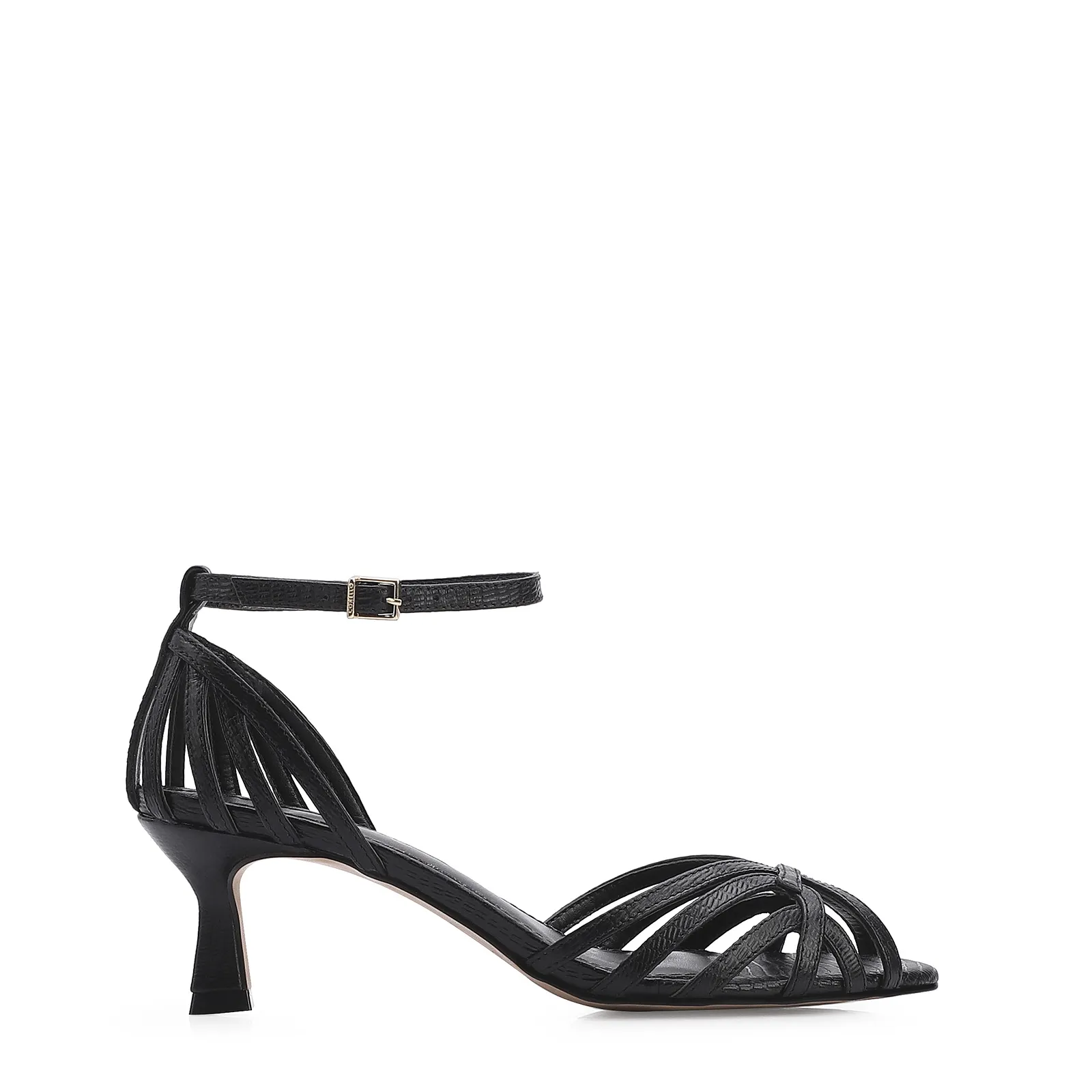 Peep Toe Couro Lezard Preto