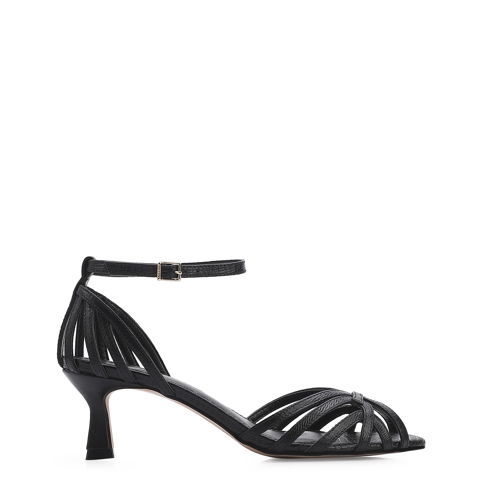 Peep Toe Couro Lezard Preto