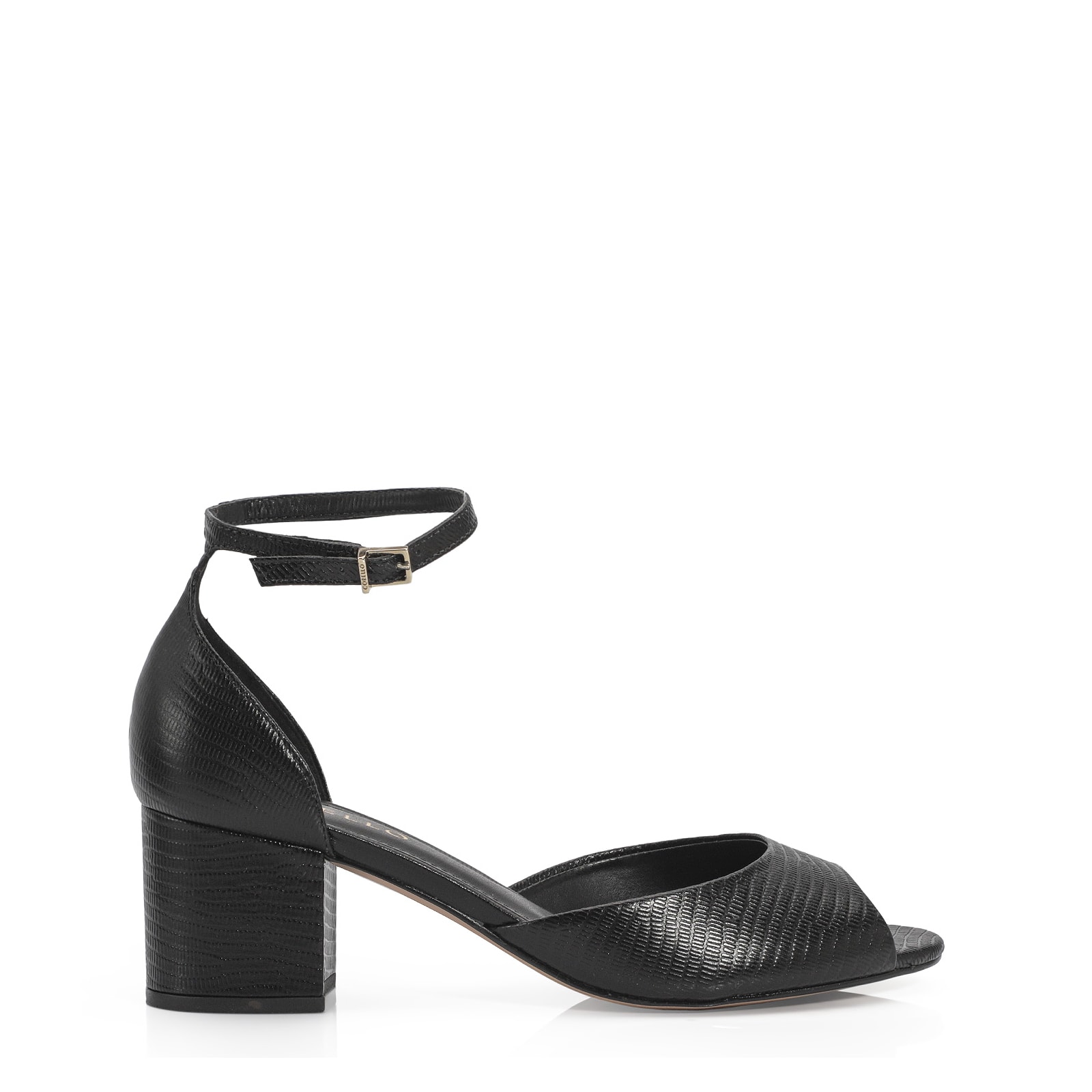 Peep Toe Couro Lezard Preto