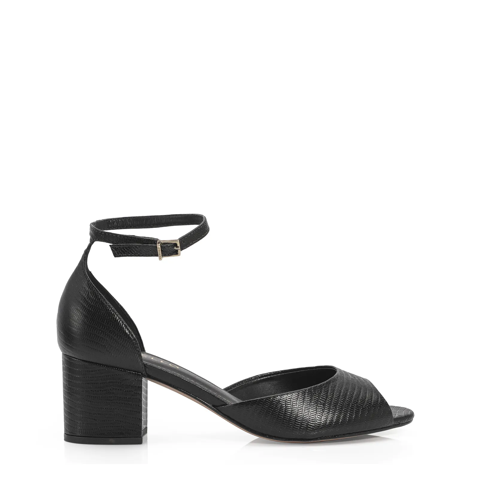 Peep Toe Couro Lezard Preto