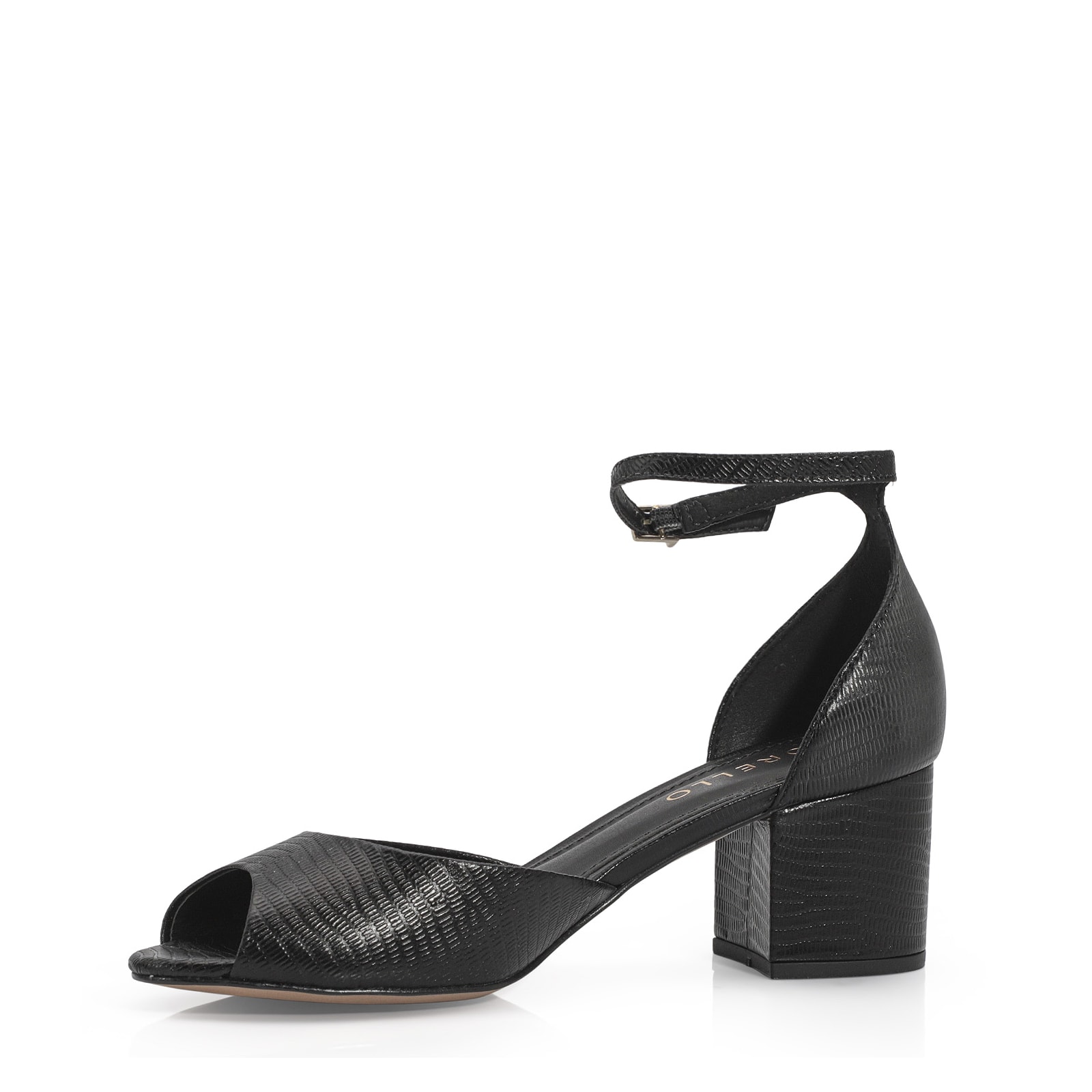 Peep Toe Couro Lezard Preto